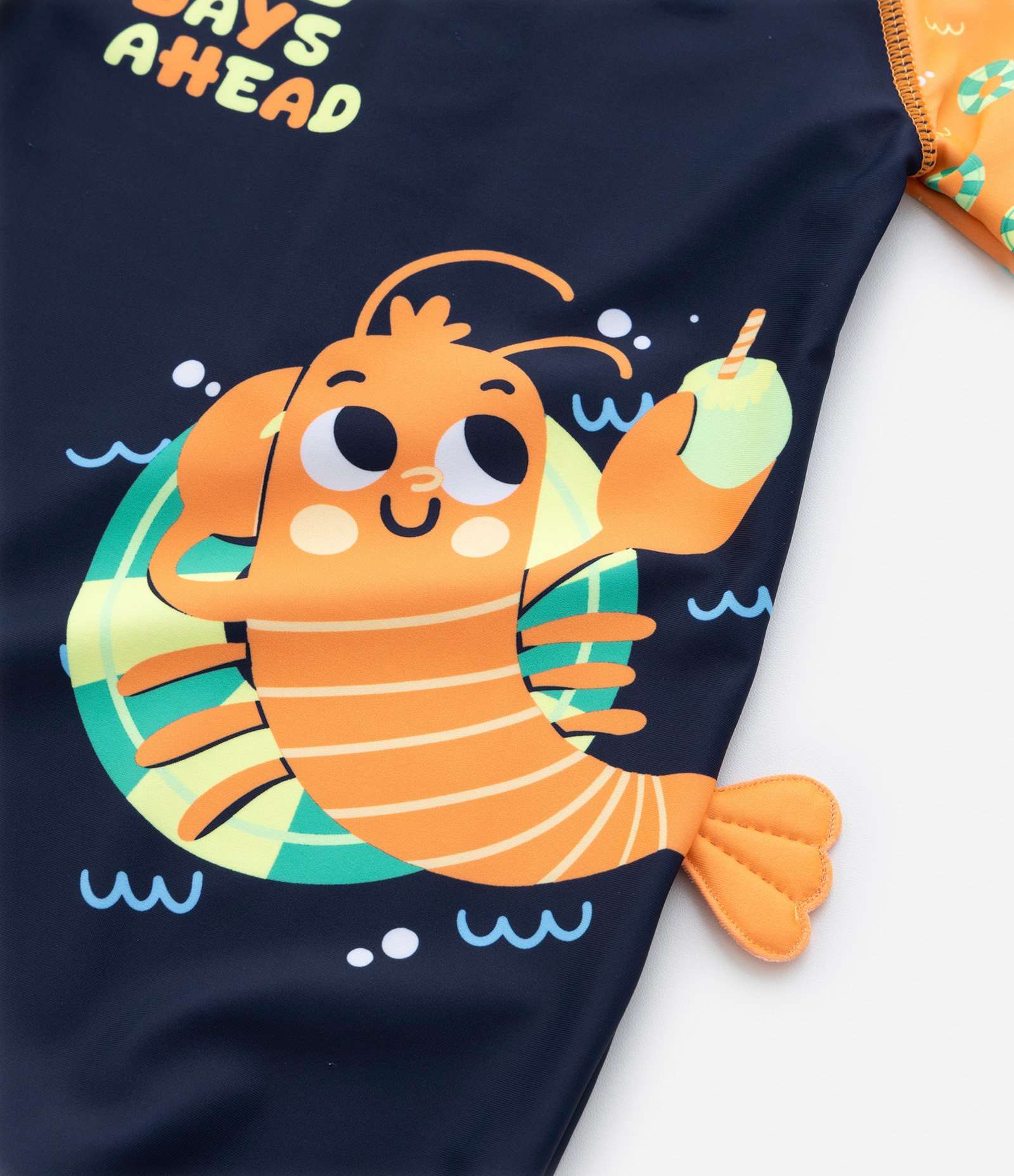 Macacão de Praia Infantil com Proteção UV e Estampa  Lagosta - Tam 1 a 4 anos Azul/Laranja 7