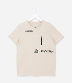Camiseta Infantil com Bolsinho de Zíper e Estampa Playstation - Tam 5 a 14 anos