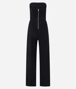 Macacão Tomara Que Caia em Crepe com Renda e Pregas