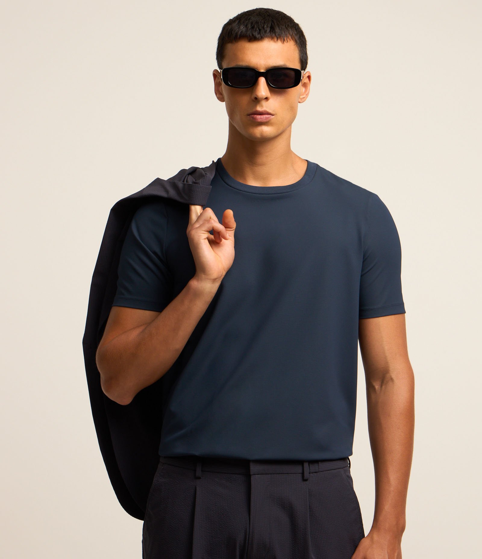 Camiseta Slim Maquinetada Performance com Gola Redonda Azul 3