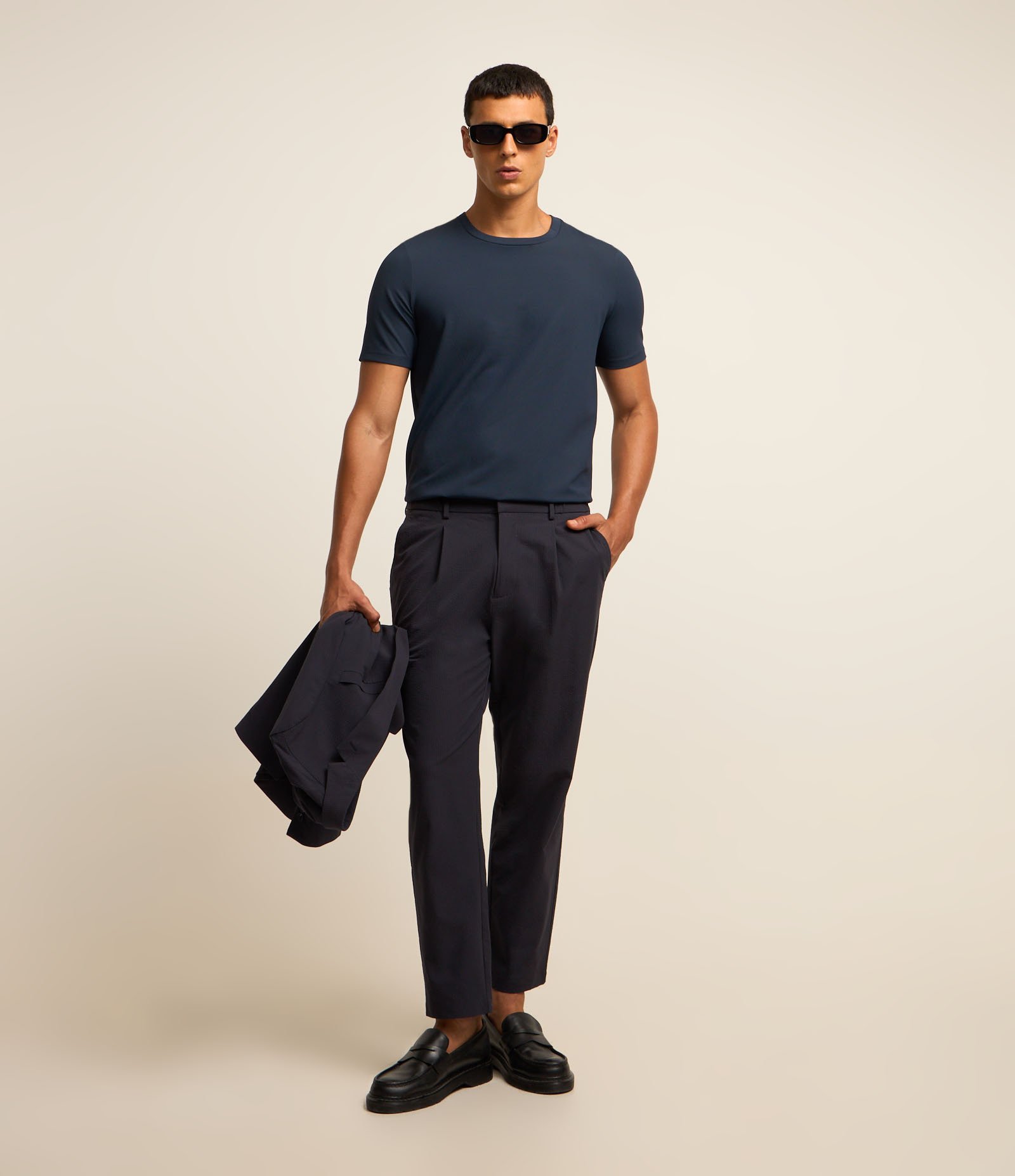Camiseta Slim Maquinetada Performance com Gola Redonda Azul 4