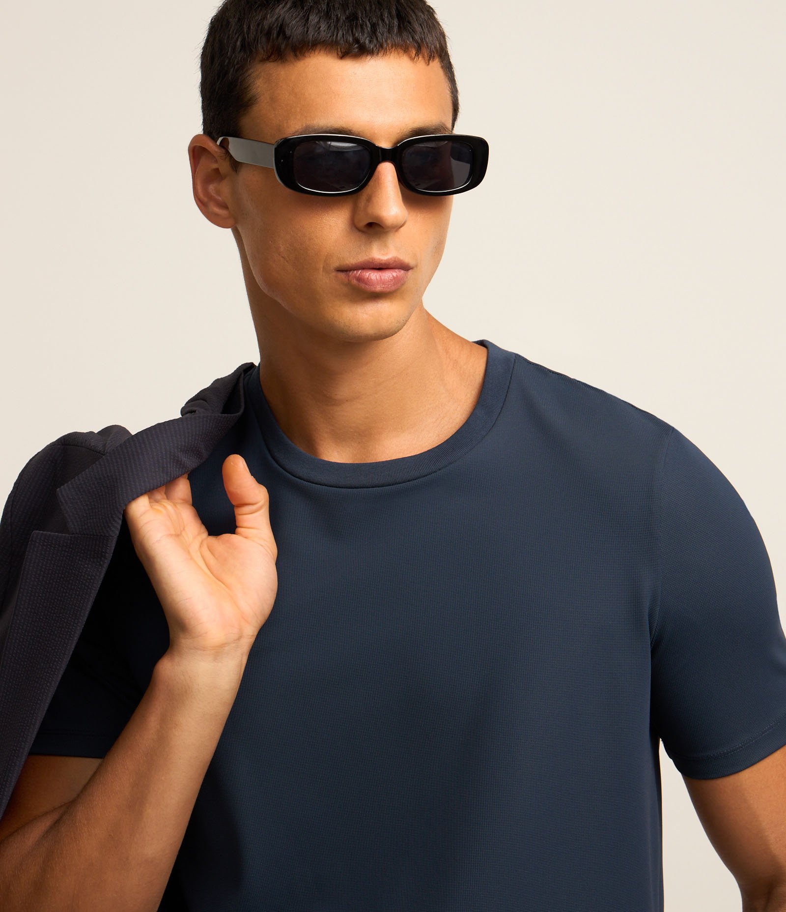 Camiseta Slim Maquinetada Performance com Gola Redonda Azul 5