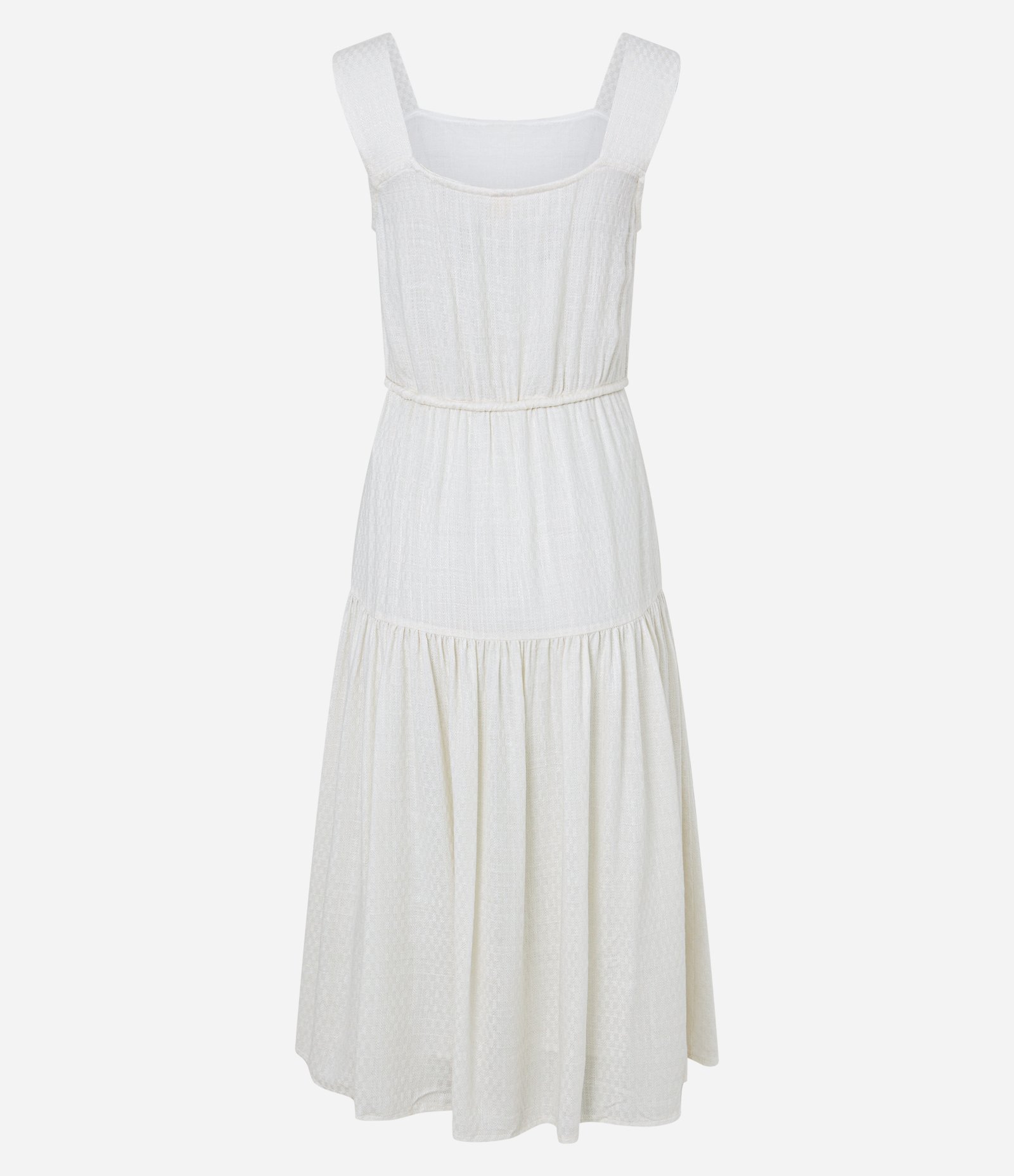 Vestido Midi Evasê Sem Manga em Viscolinho com Cinto de Cordão e Detalhes 8