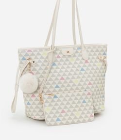 Bolsa Grande em PU com Pompom Decorativo e Carteira