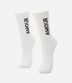 Meia Cano Alto Seamless Estampa "Amour"