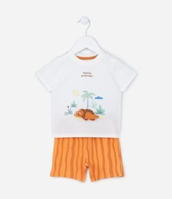 Conjunto Infantil em Algodão com Estampa Interativa de Dino - Tam 0 a 18 meses