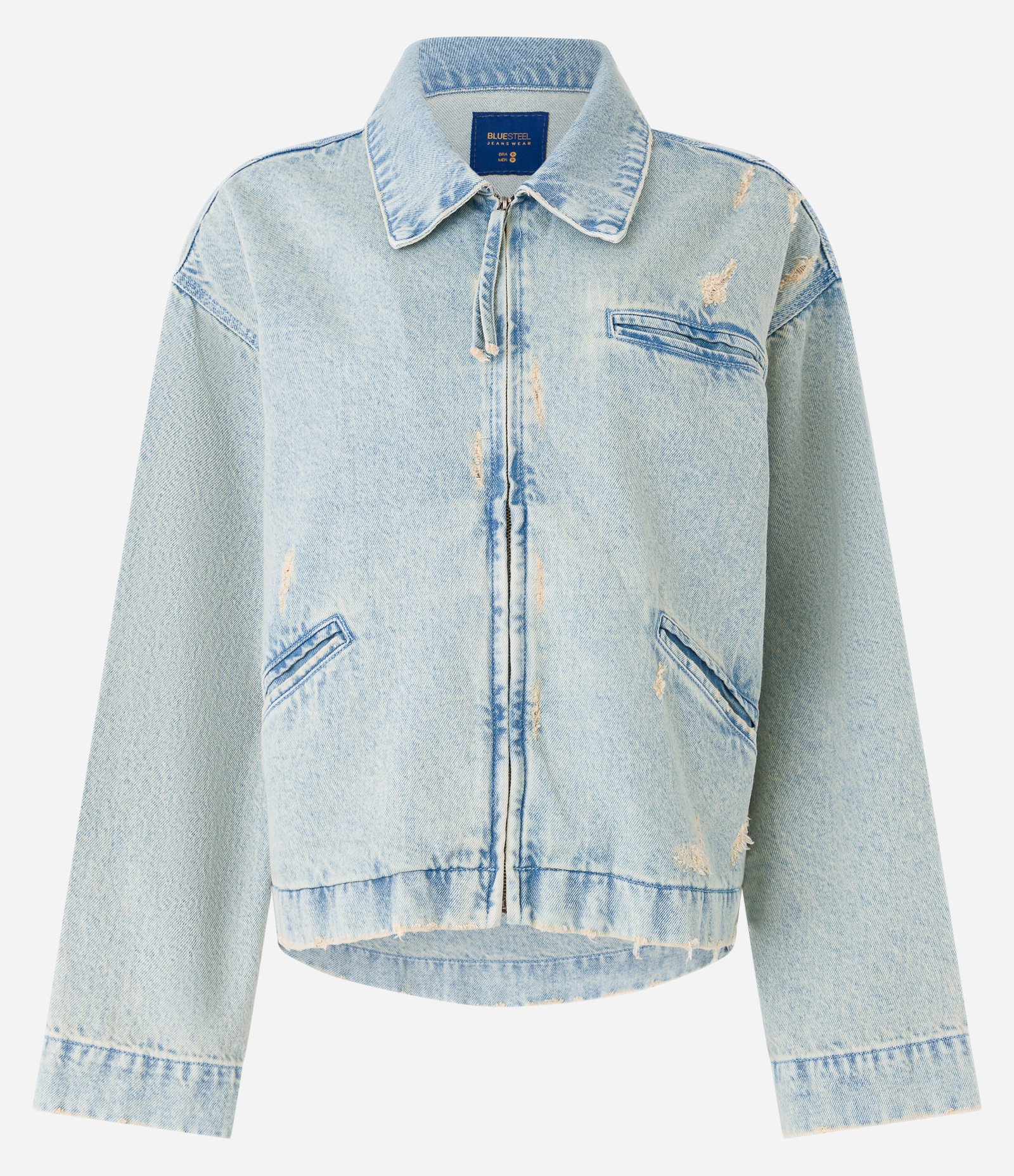 Jaqueta em Jeans Dirty Washed com Bolsos e Puídos Azul 6