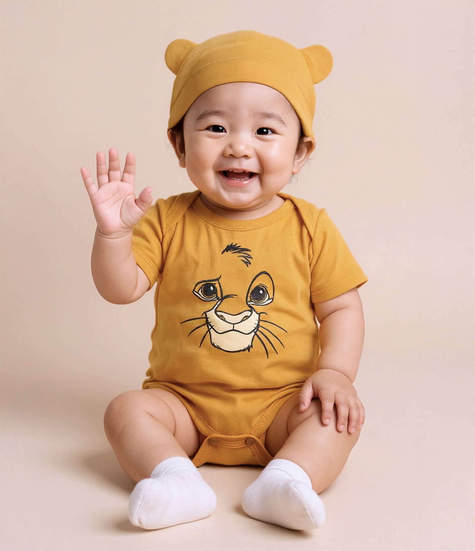 Body Infantil em Suedine com Estampa do Simba - Tam 0 a 18 meses Amarelo 1