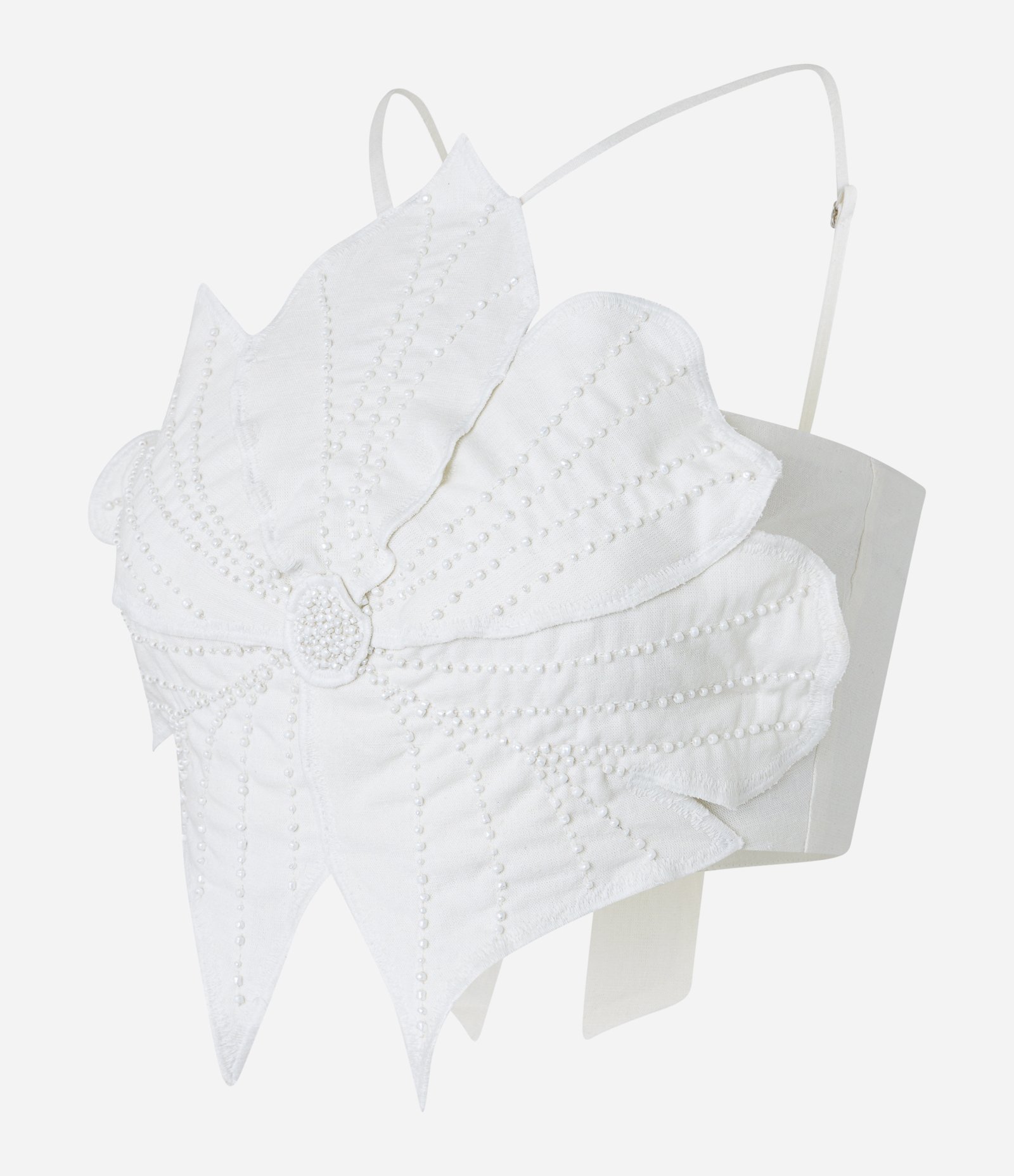 Blusa Cropped em Viscose e Linho em Formato de Flor e Bordado de Miçangas Branco 6