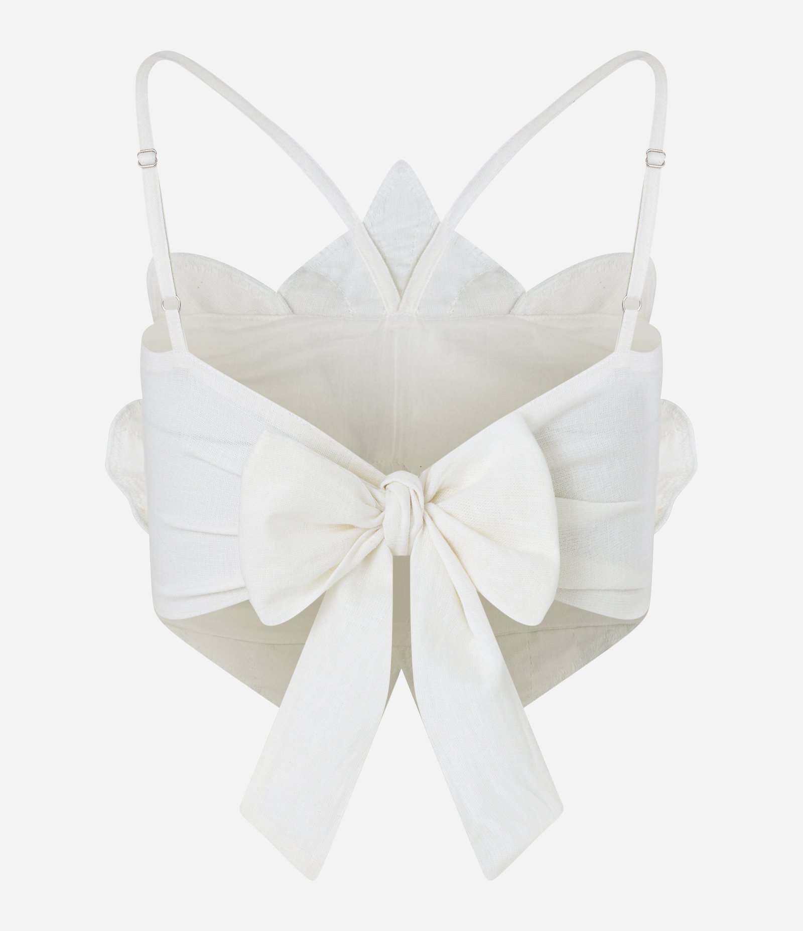 Blusa Cropped em Viscose e Linho em Formato de Flor e Bordado de Miçangas Branco 7