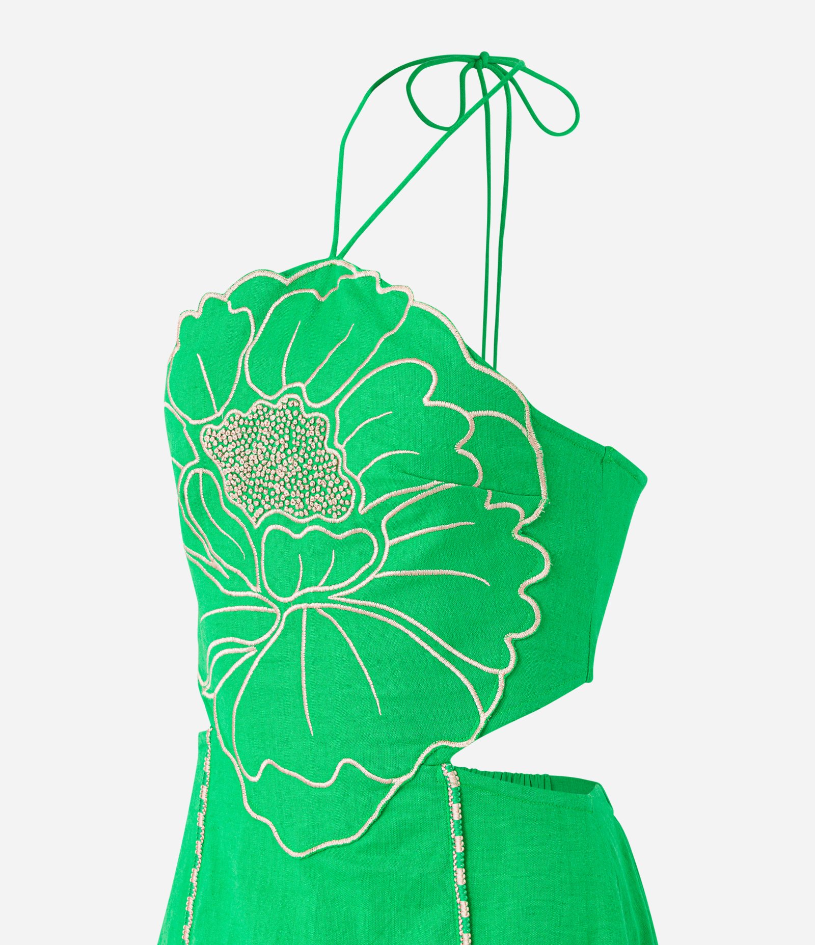 Vestido New Midi em Viscose e Linho com Formato de Flor Verde 5