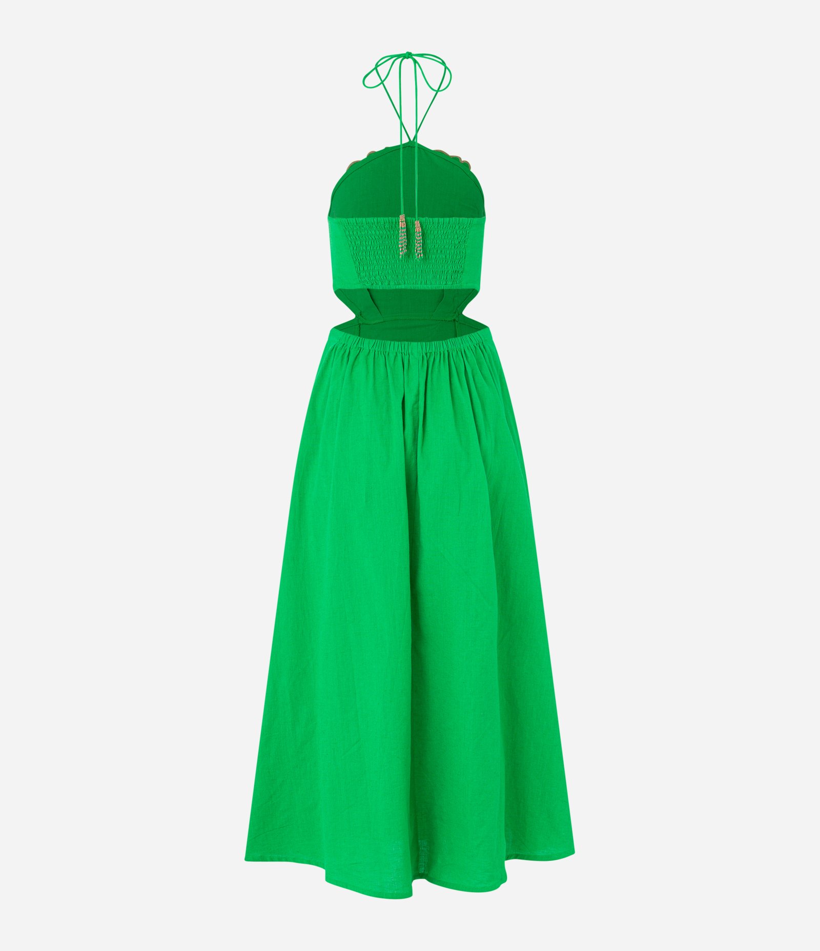 Vestido New Midi em Viscose e Linho com Formato de Flor Verde 6