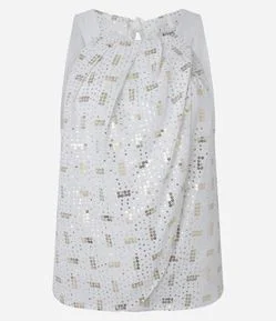 Blusa sem manga em Chiffon com Detalhes em Paetê