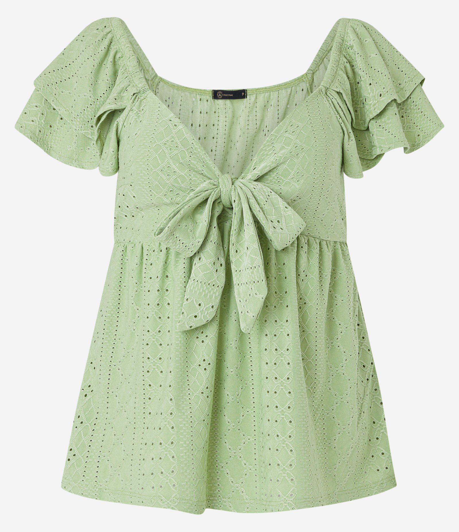 Blusa em Laise com Laço no Busto e Babado na Manga 4