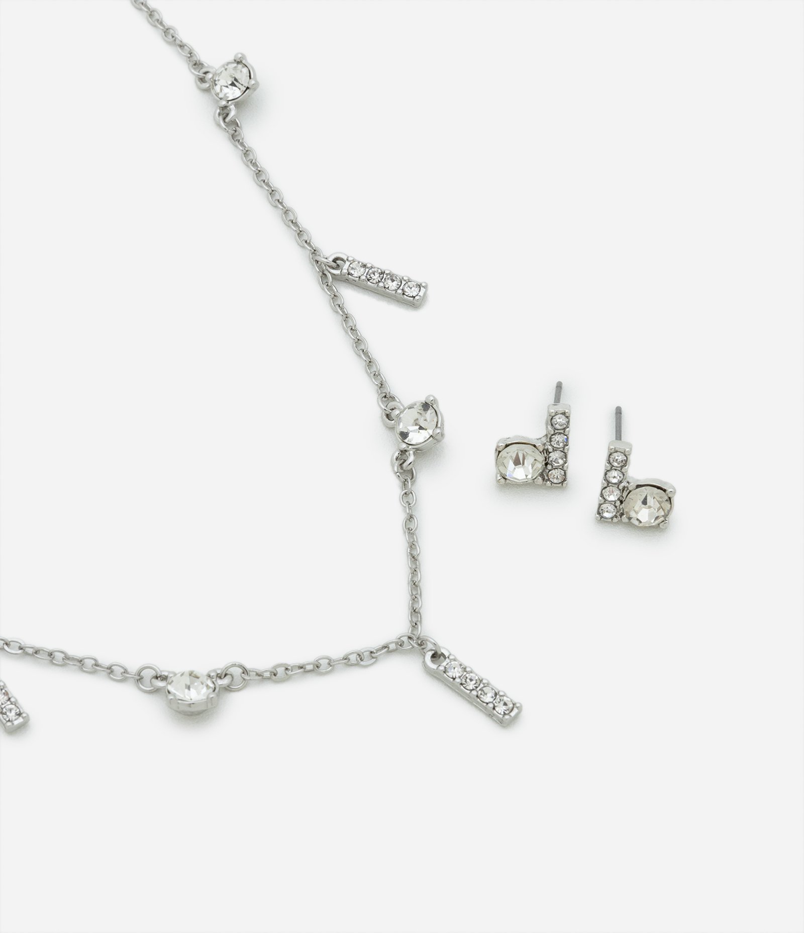 Conjunto de Colar e Brinco com Pingentes de Strass Prata 1