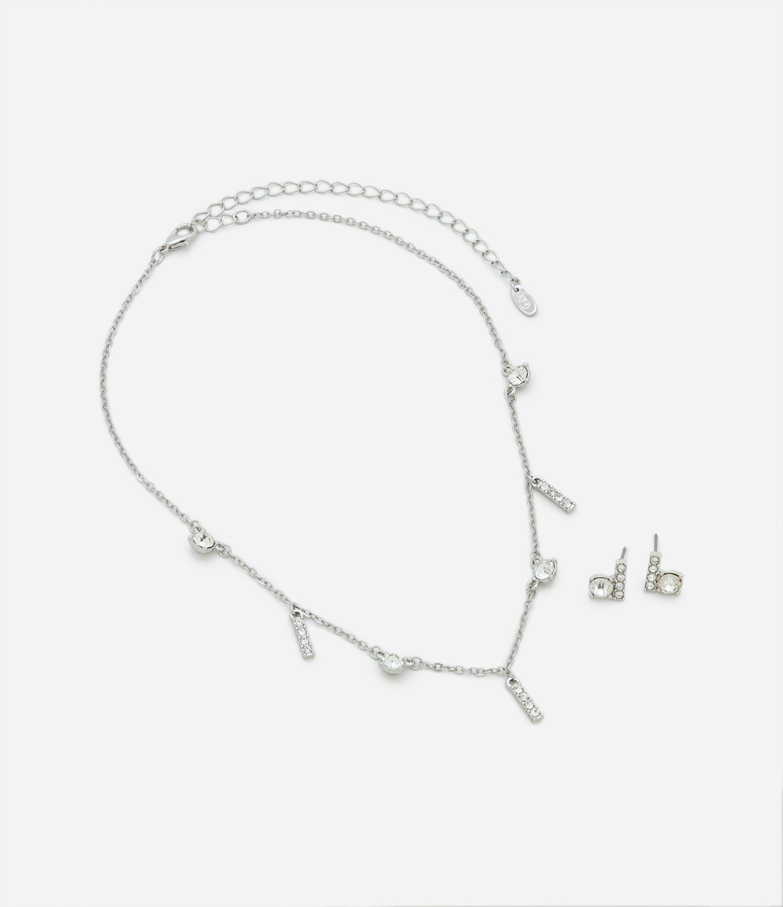 Conjunto de Colar e Brinco com Pingentes de Strass Prata 2