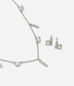 Conjunto de Colar e Brinco com Pingentes de Strass