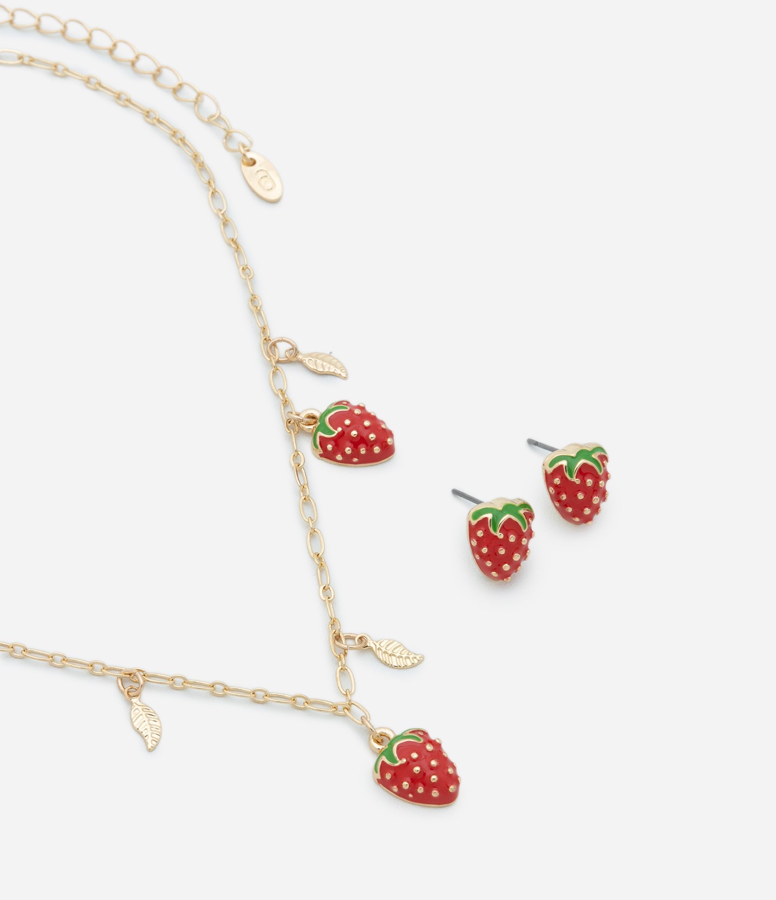 Conjunto de Colar e Brinco com Pingente de Morango Dourado 1