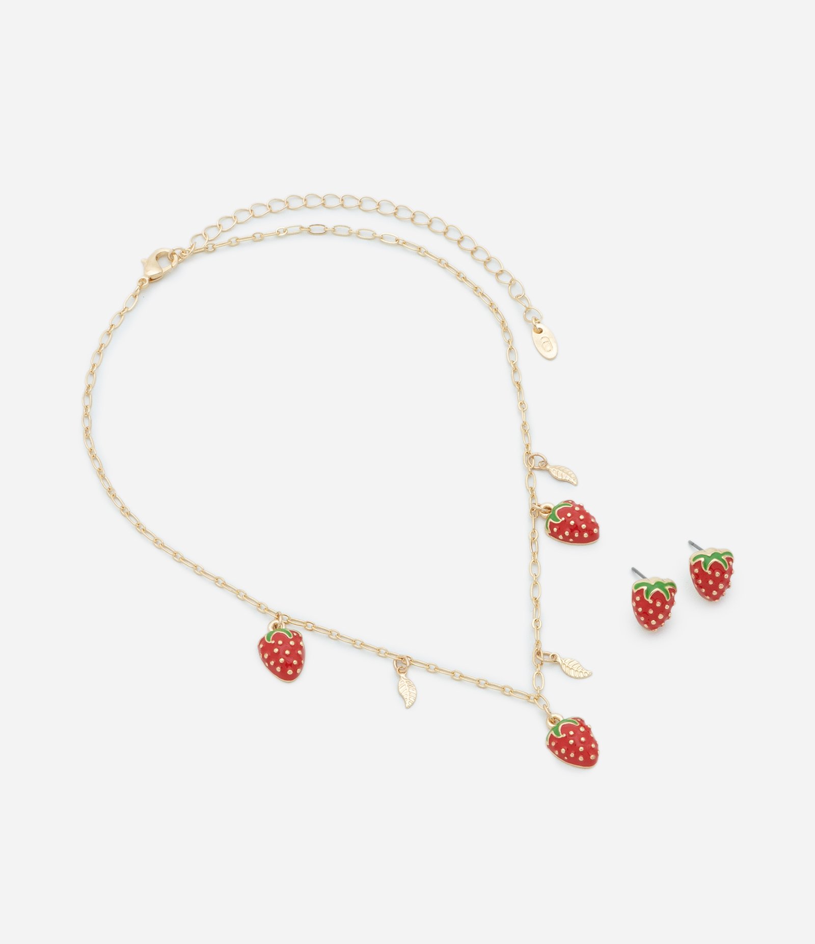 Conjunto de Colar e Brinco com Pingente de Morango Dourado 2