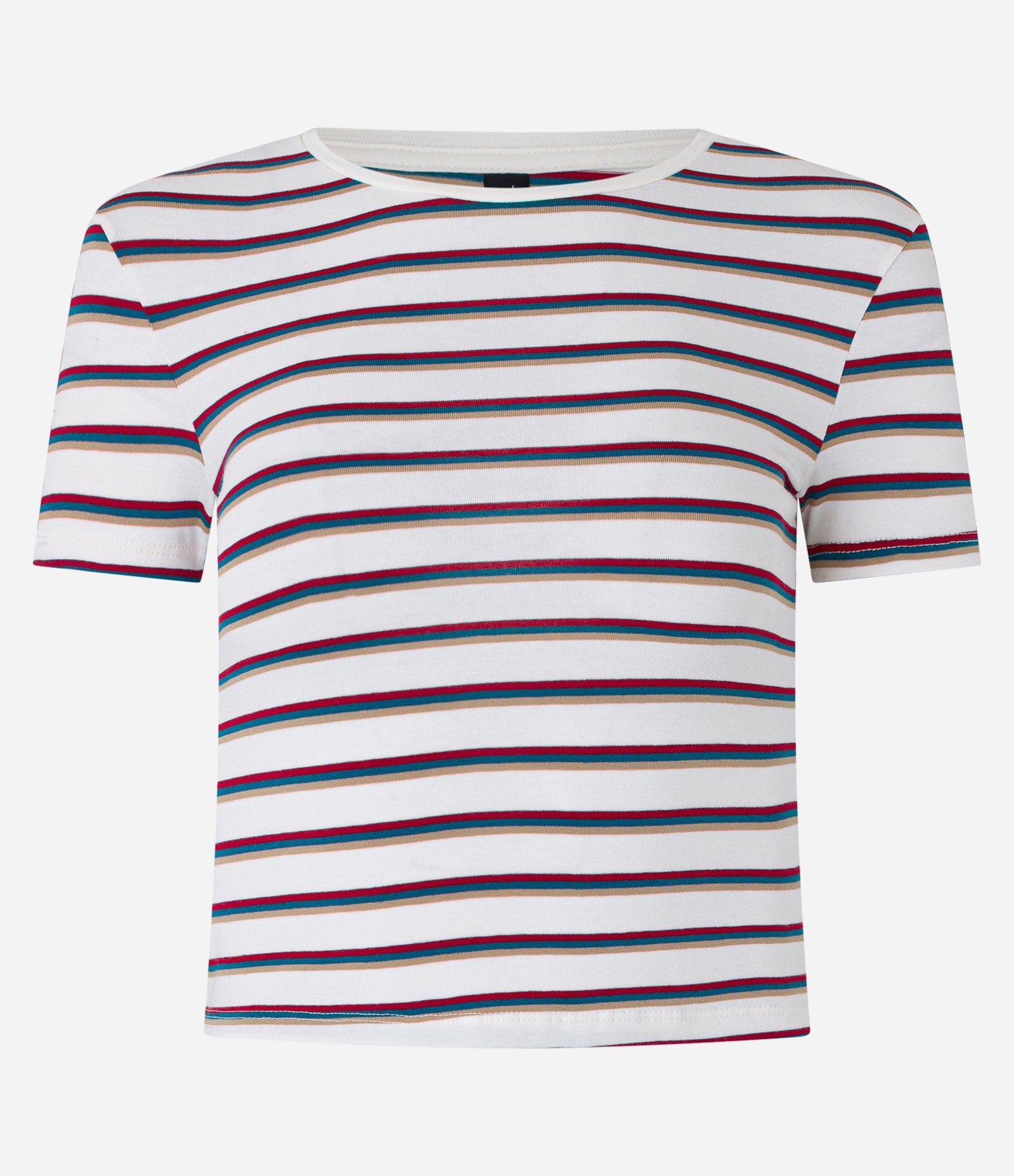 Blusa Baby Look com Estampa de Listras Tricolor Branco/Vermelho 4