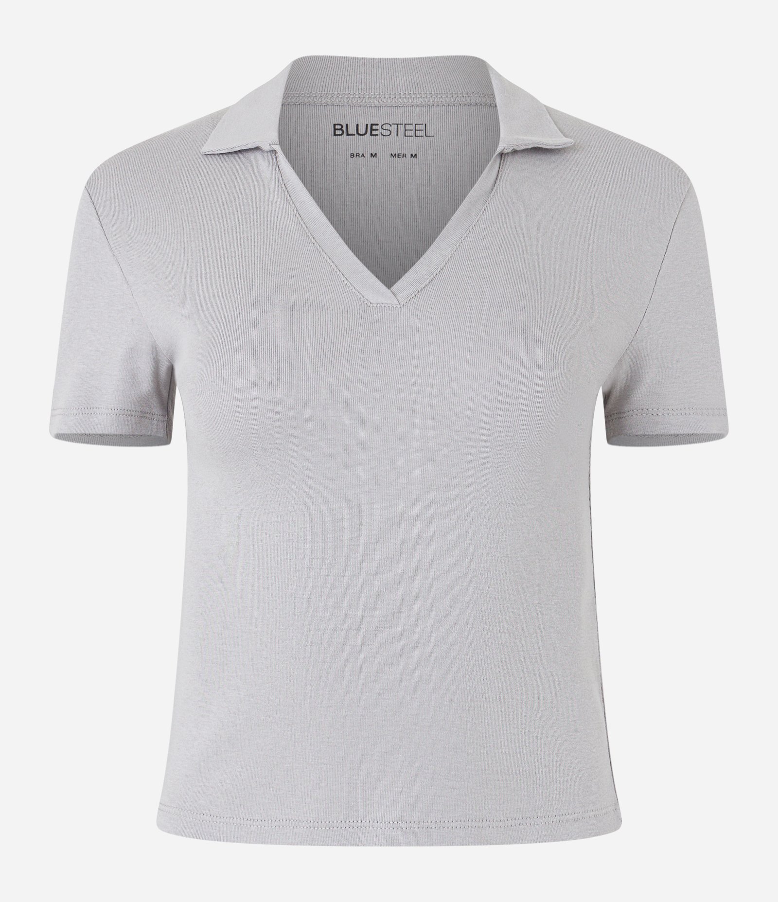 Blusa Polo Cropped em meia malha e Manga Curta Cinza 4