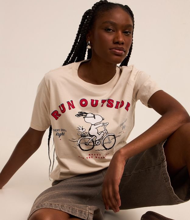 Camiseta Alongada em Algodão Estampa Snoopy