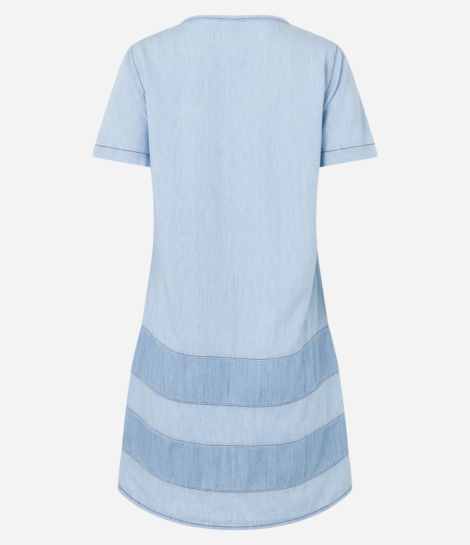 Vestido Curto em Jeans com Decote Canoa e Listras Recortadas Azul 7