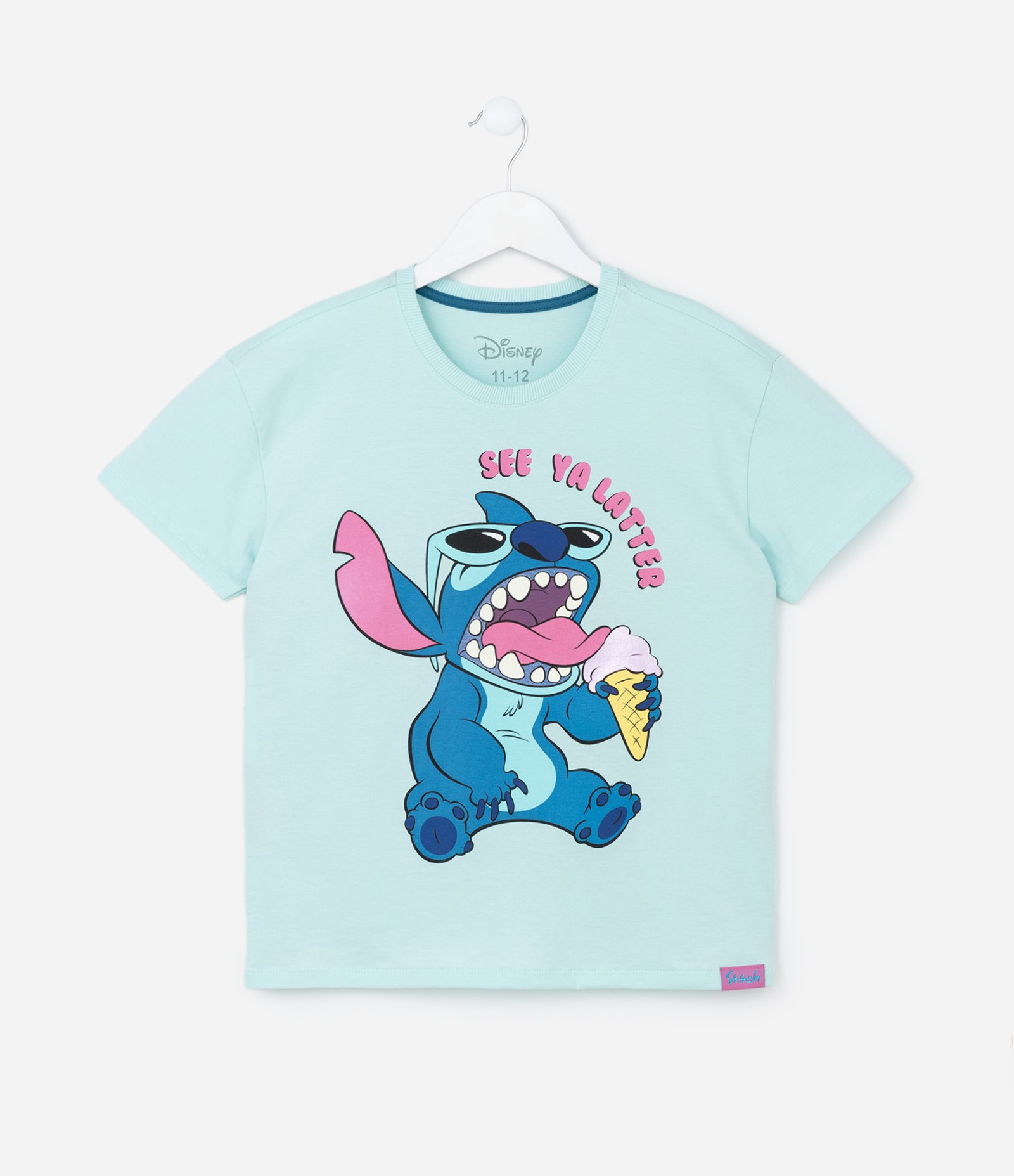 Camiseta Infantil com Estampa do Stitch Tomando Sorvete - Tam 5 a 14 Anos Verde 1