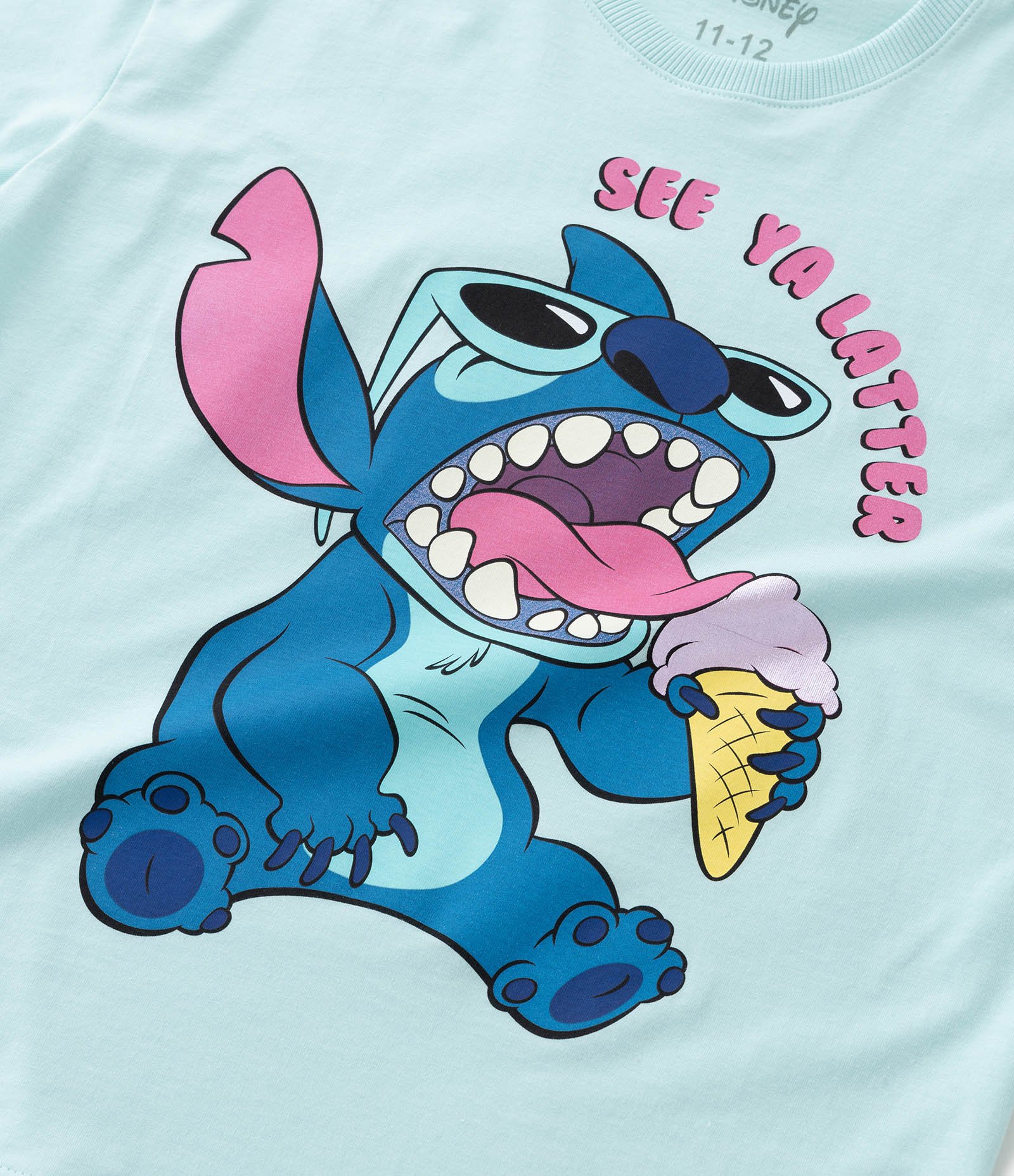 Camiseta Infantil com Estampa do Stitch Tomando Sorvete - Tam 5 a 14 Anos Verde 7