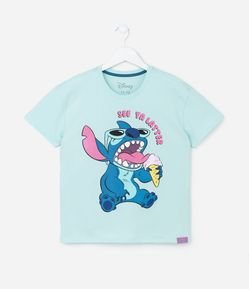 Camiseta Infantil com Estampa do Stitch Tomando Sorvete - Tam 5 a 14 Anos