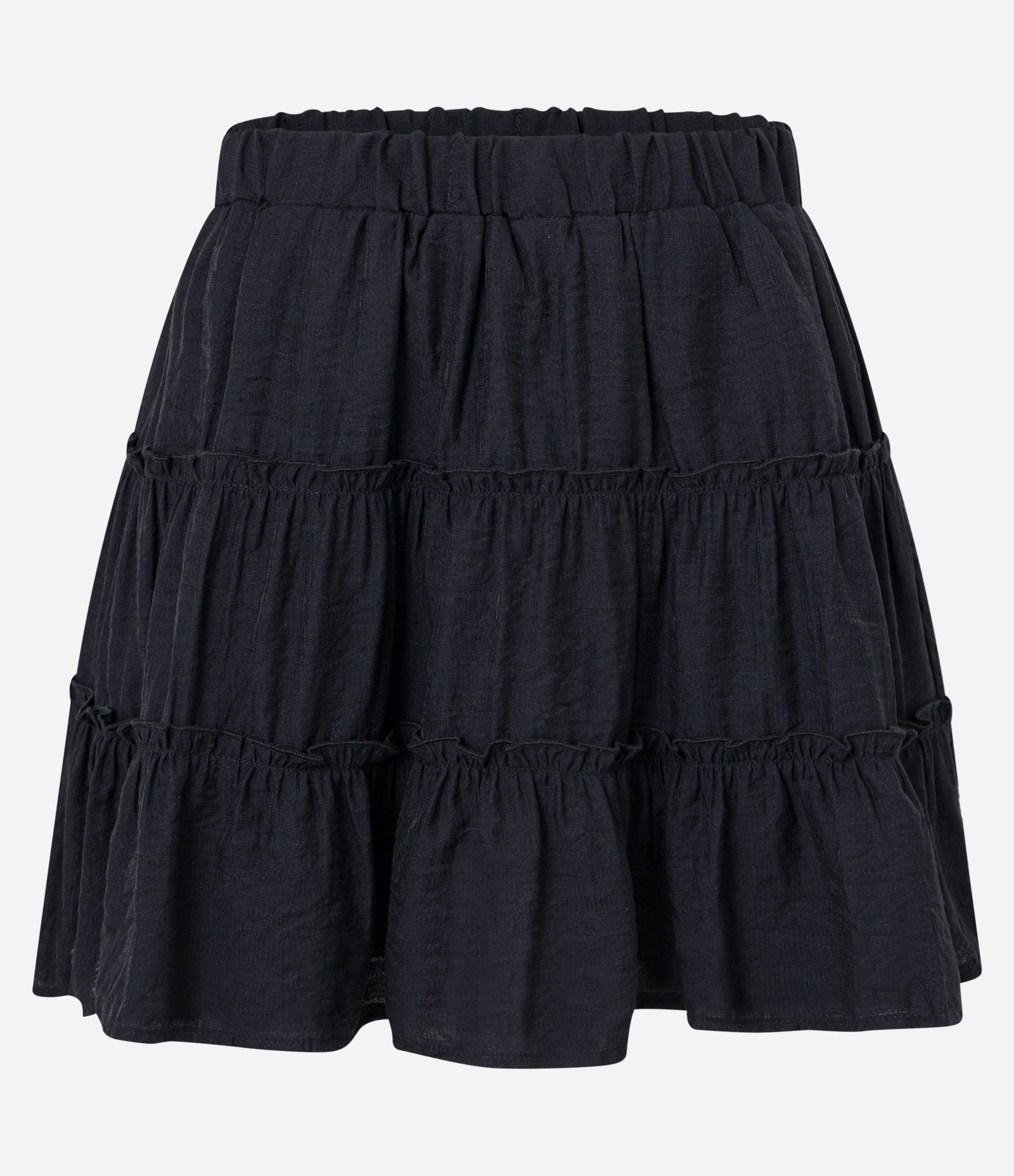 Saia Curta em Viscose Texturizada com Recortes Franzidos Preto 5