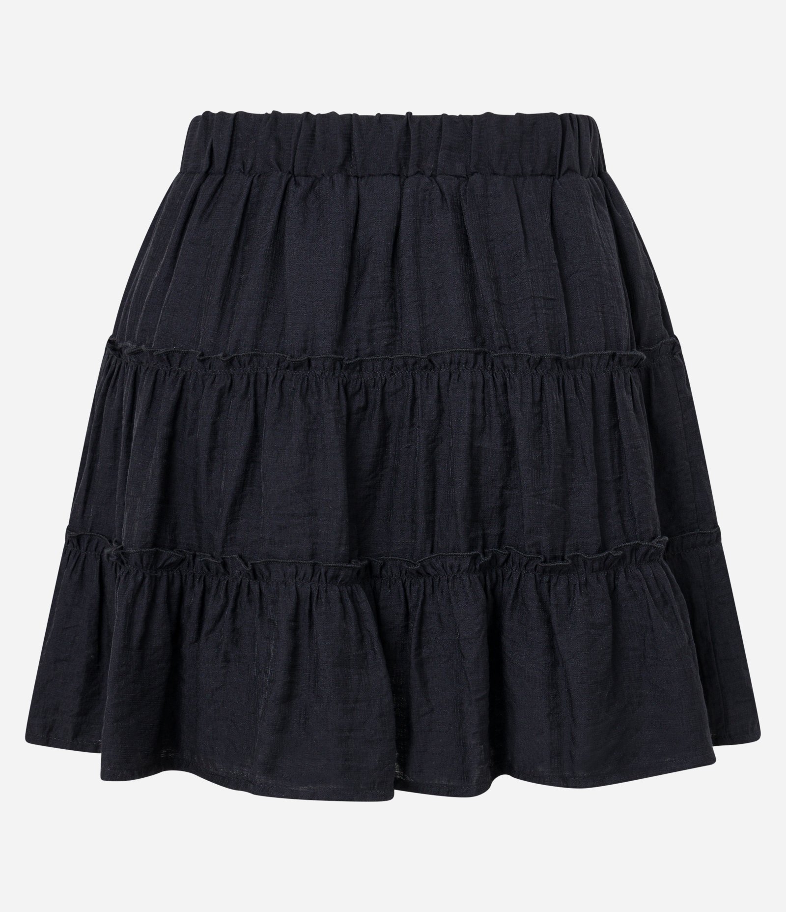 Saia Curta em Viscose Texturizada com Recortes Franzidos Preto 6