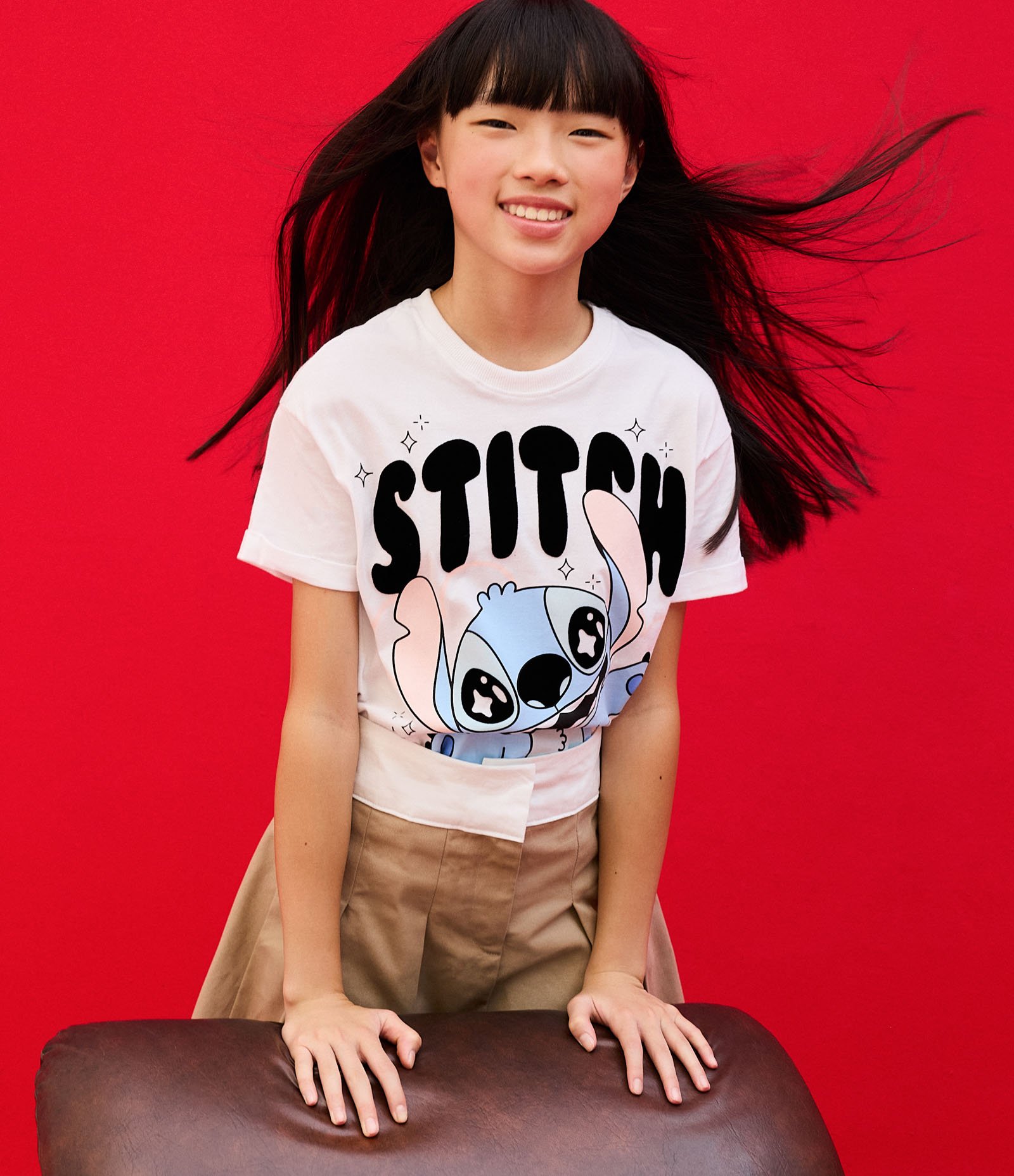 Camiseta Infantil com Estampa do Stitch - Tam 5 a 14 Anos Branco Neve 1