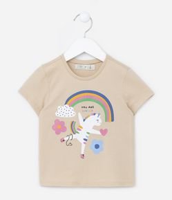Blusa Infantil em Algodão com Estampa Unicórnio e Arco Iris - Tam 1 a 5 Anos