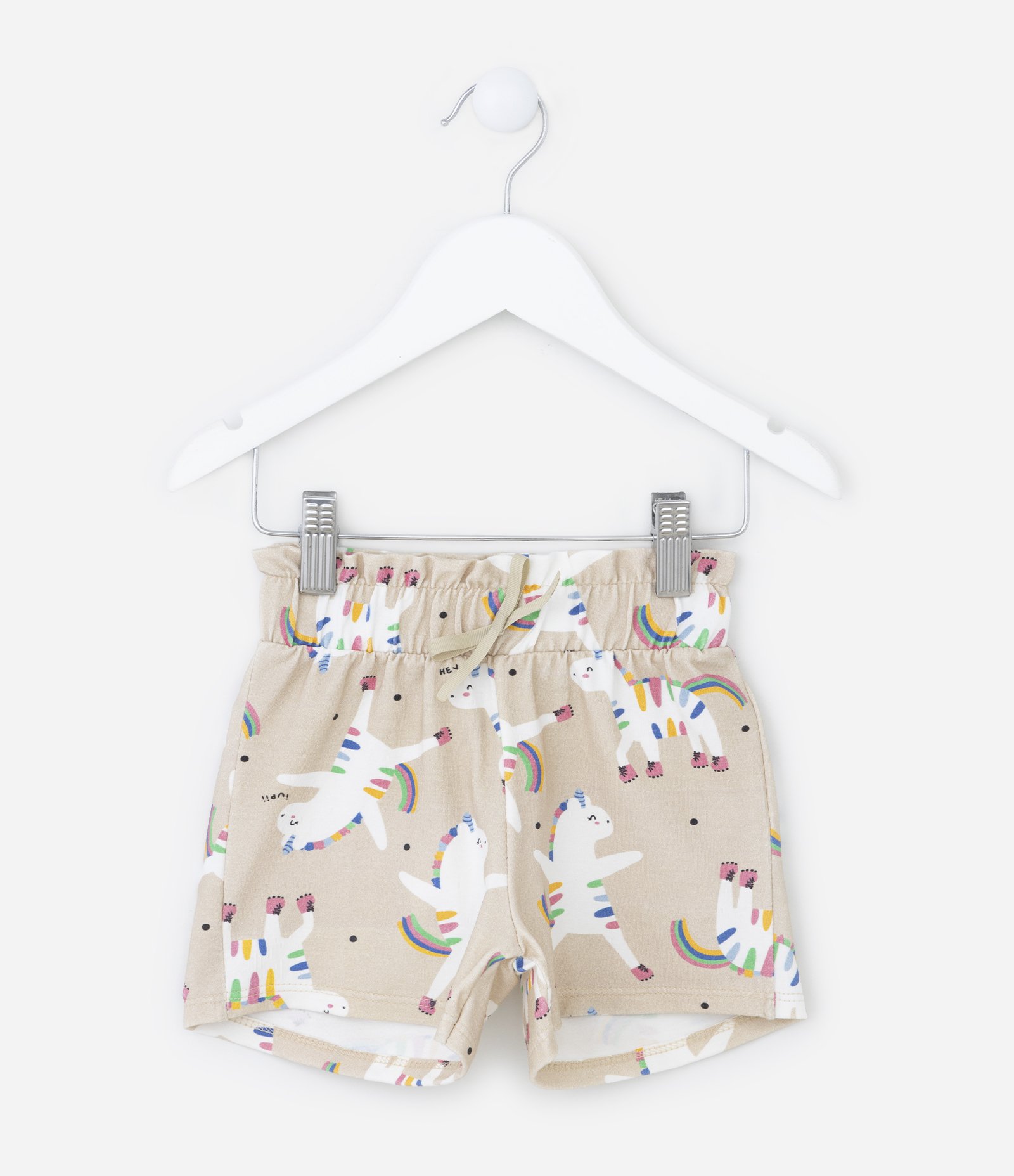 Short Clochard Infantil em Cotton com Estampa Unicórnios - Tam 1 a 5 Anos Bege 1