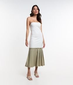 Vestido Tomara que Caia em Ribana com Babado Drapeado na Barra