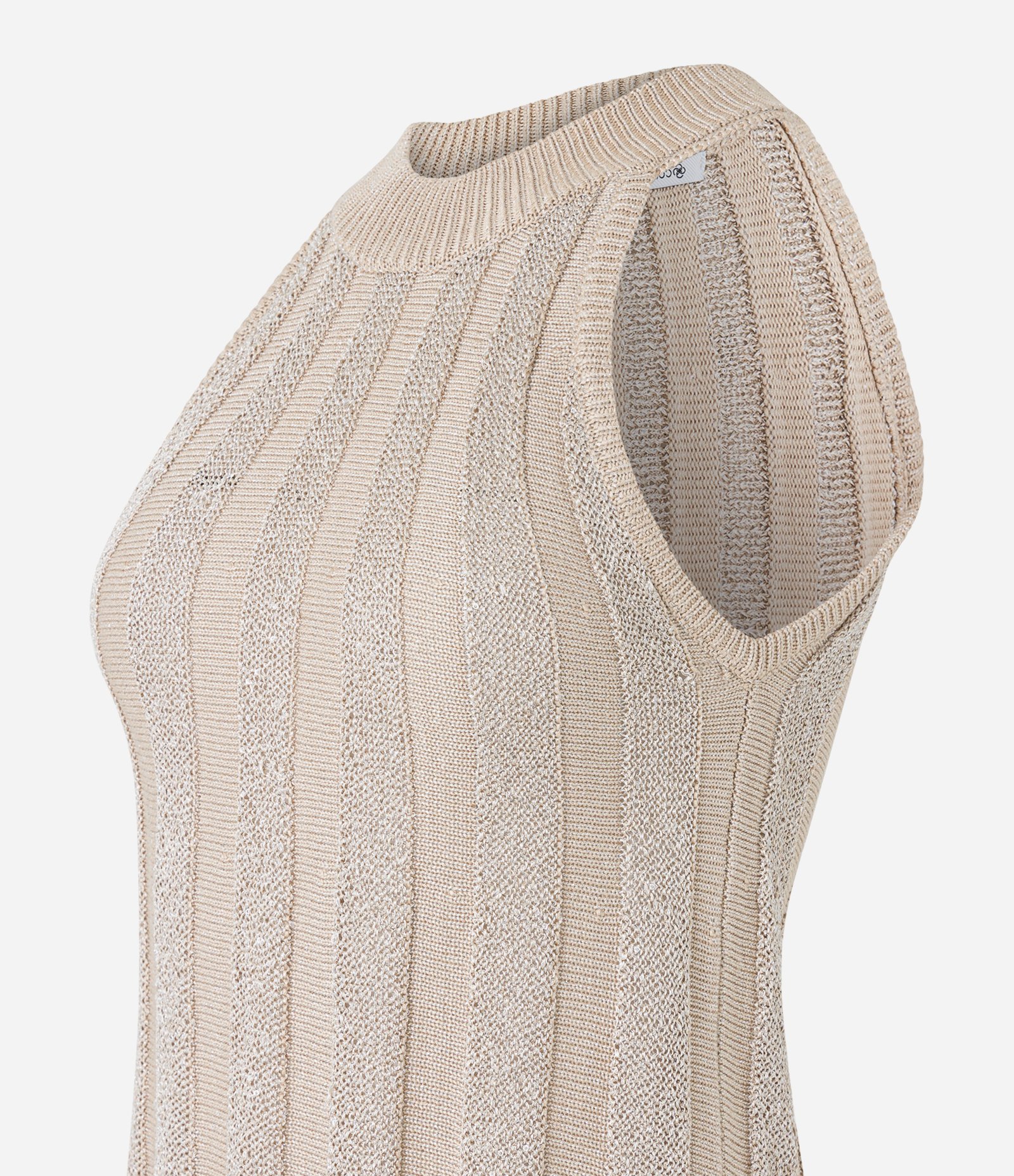 Blusa Sem Manga em Tricô Canelado e Fio Metalizado Bege 8