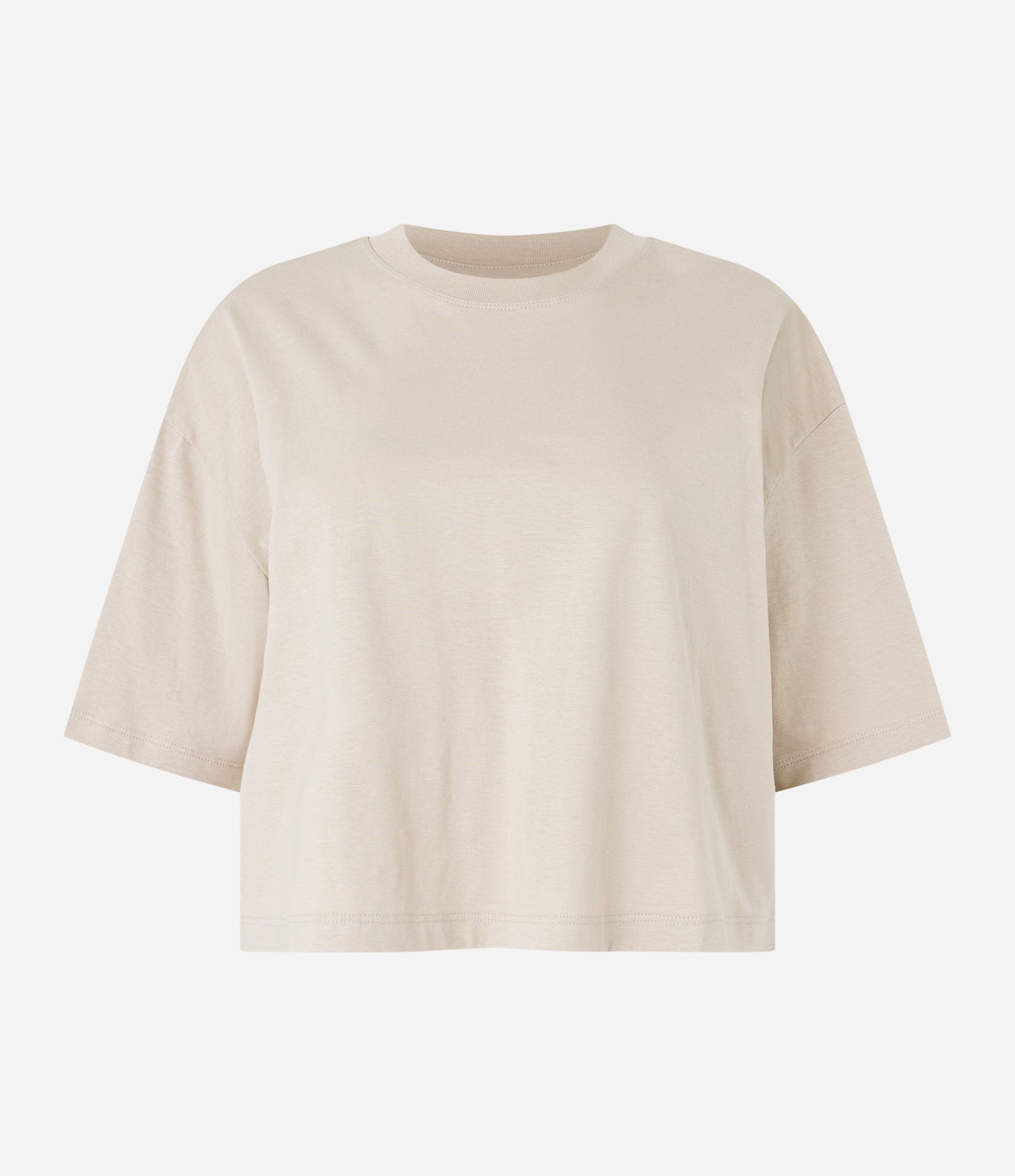 Camiseta Cropped Oversized em Algodão Peruano Bege 3