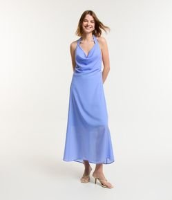 Vestido New Midi em Crepe e Decote Degagê