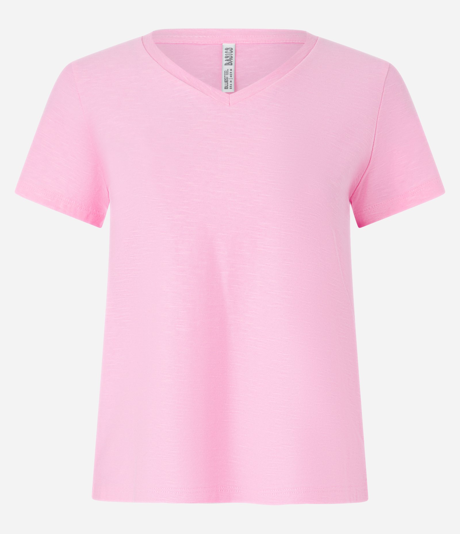 Blusa T-shirt em Algodão Flame com Gola V Rosa Claro 5