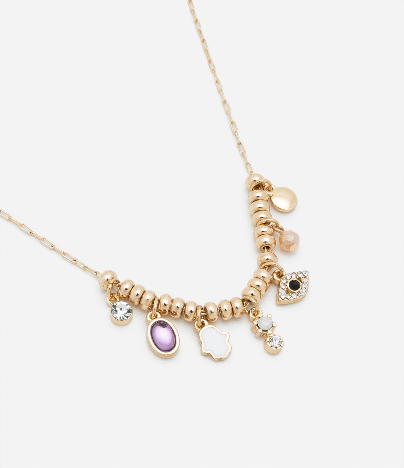 Colar Curto Metal com Pingentes Variados de Boas Energias Dourado 1