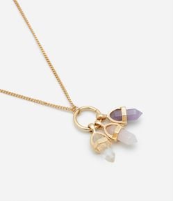 Colar Curto Folheado com Pingente de Pedras Naturais