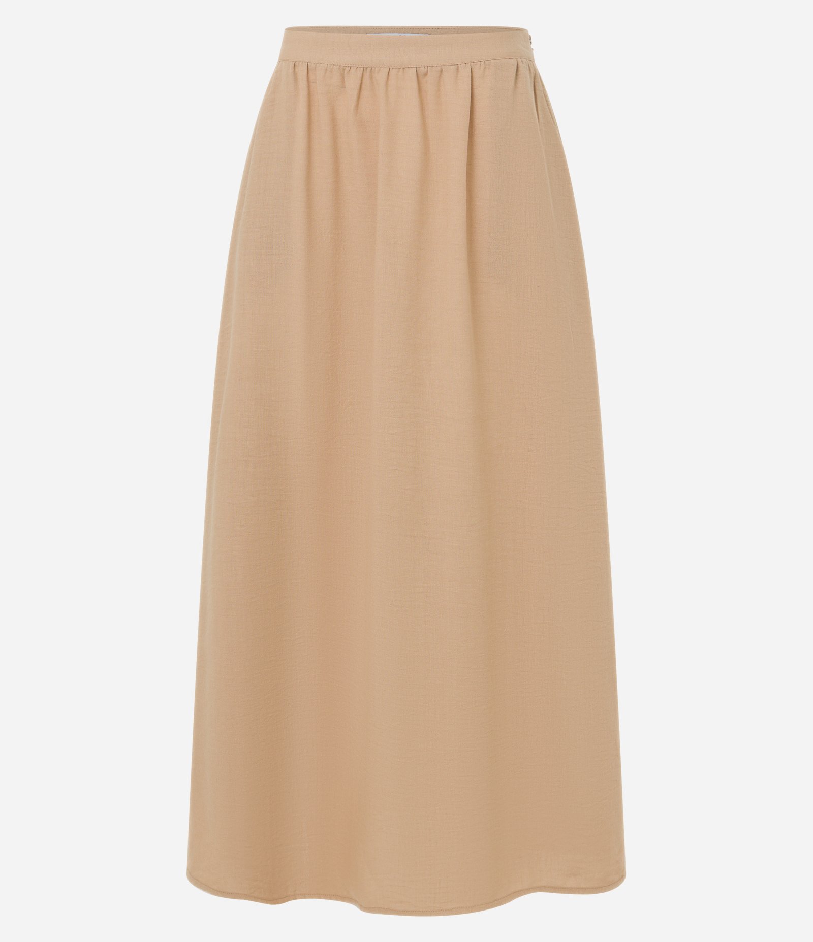 Saia New Midi em Crepe com Cós Fino e Bolso Bege 5