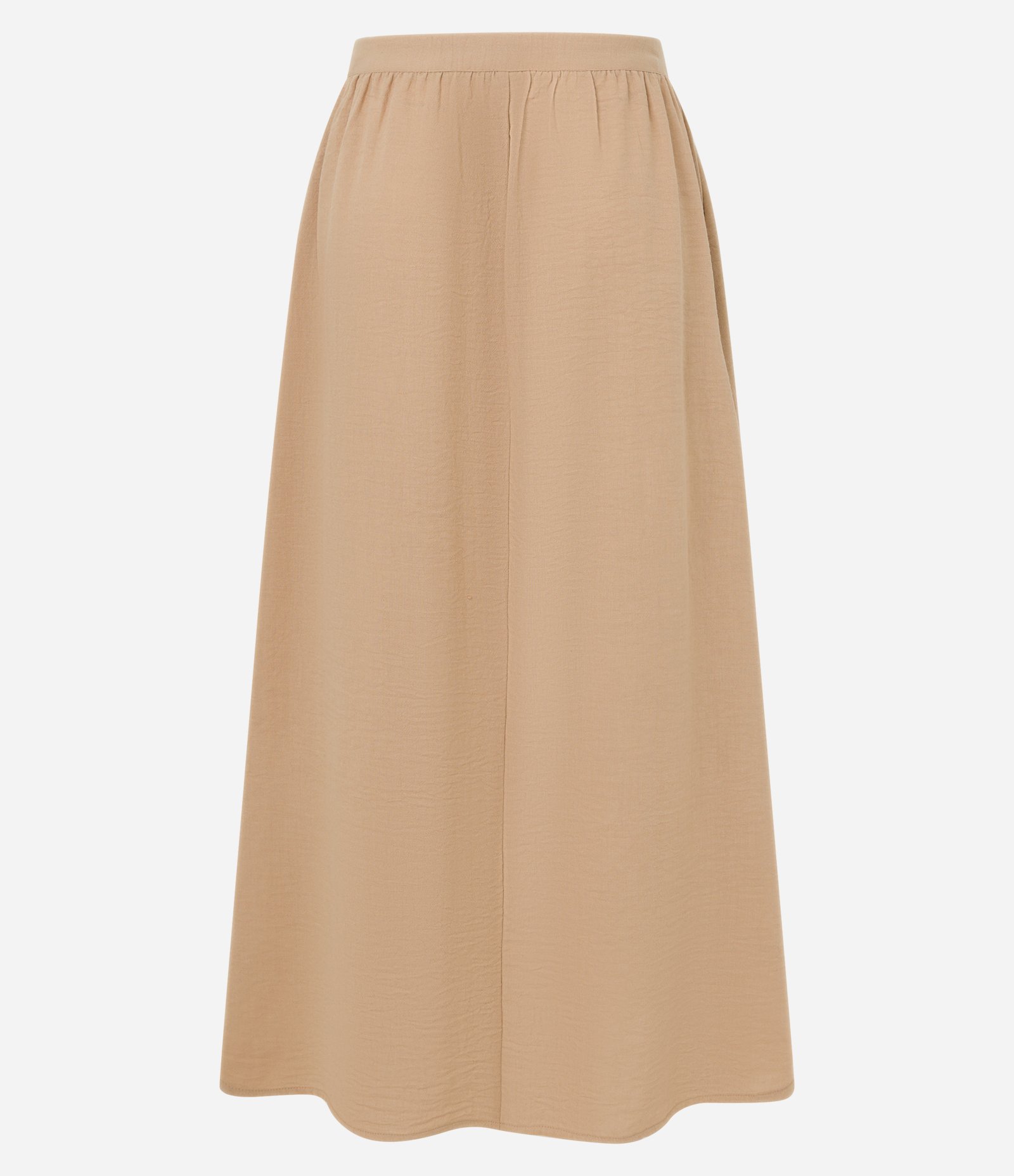 Saia New Midi em Crepe com Cós Fino e Bolso Bege 6