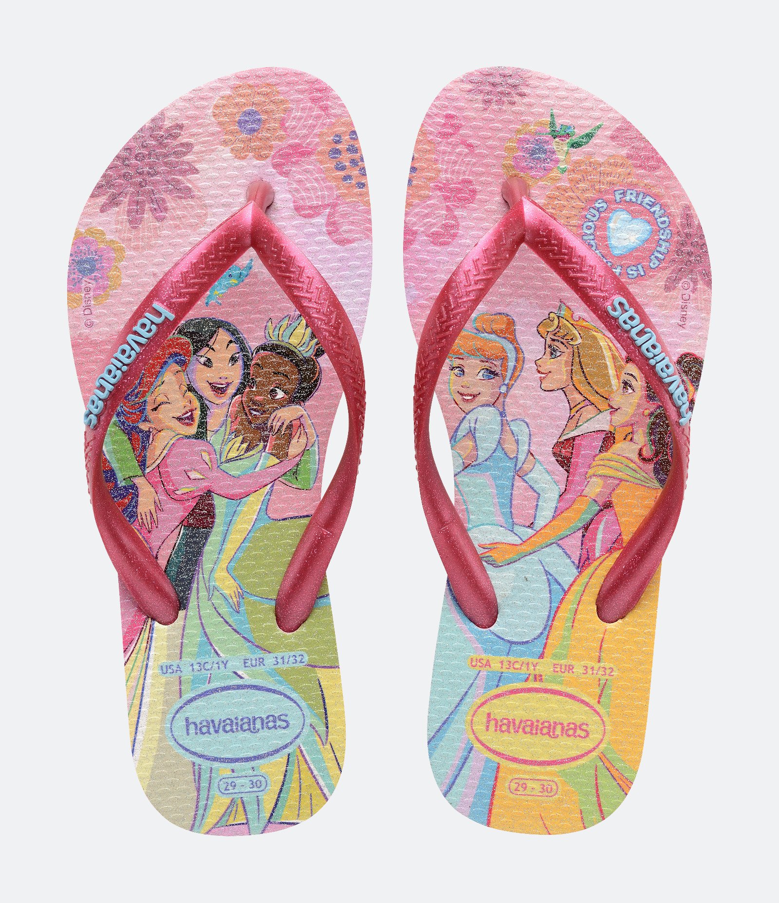 Chinelo Slim Infantil com Estampa de Princesas Havaianas - Tam 23 ao 36 Rosa 1