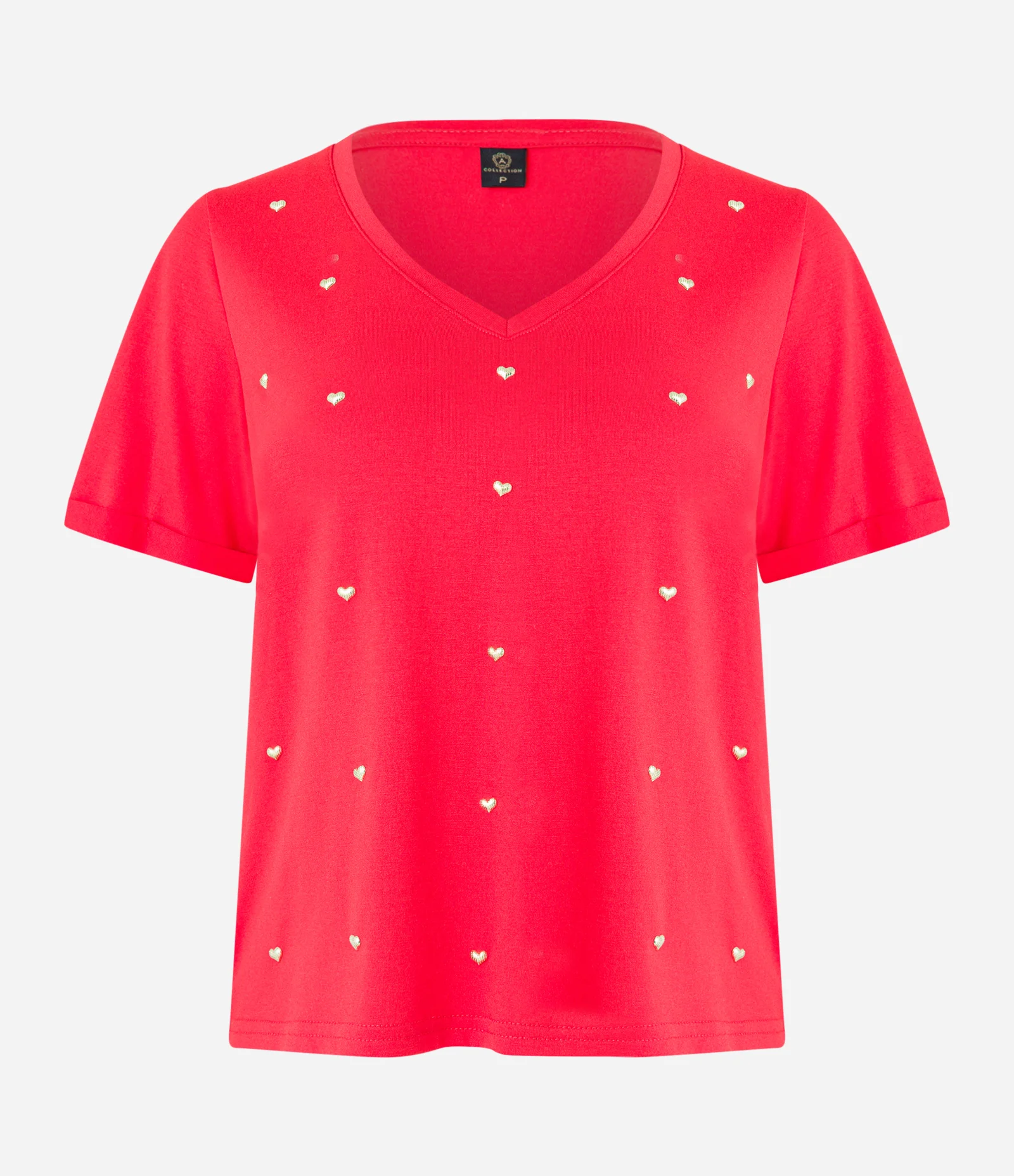 Blusa em Viscose com Decote V e Corações Metalizados Vermelho 5