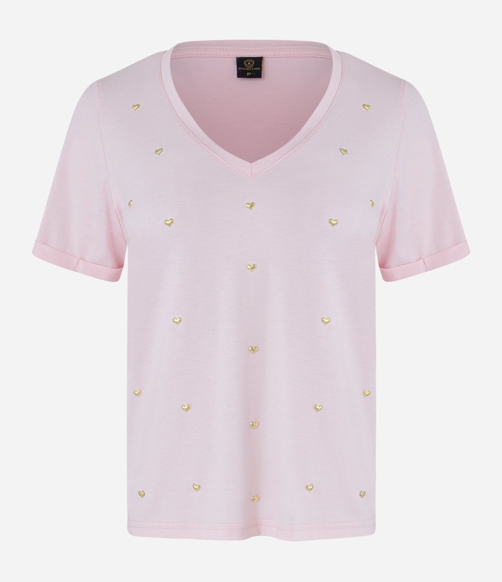 Blusa em Viscose com Decote V e Corações Metalizados Rosa Claro 4