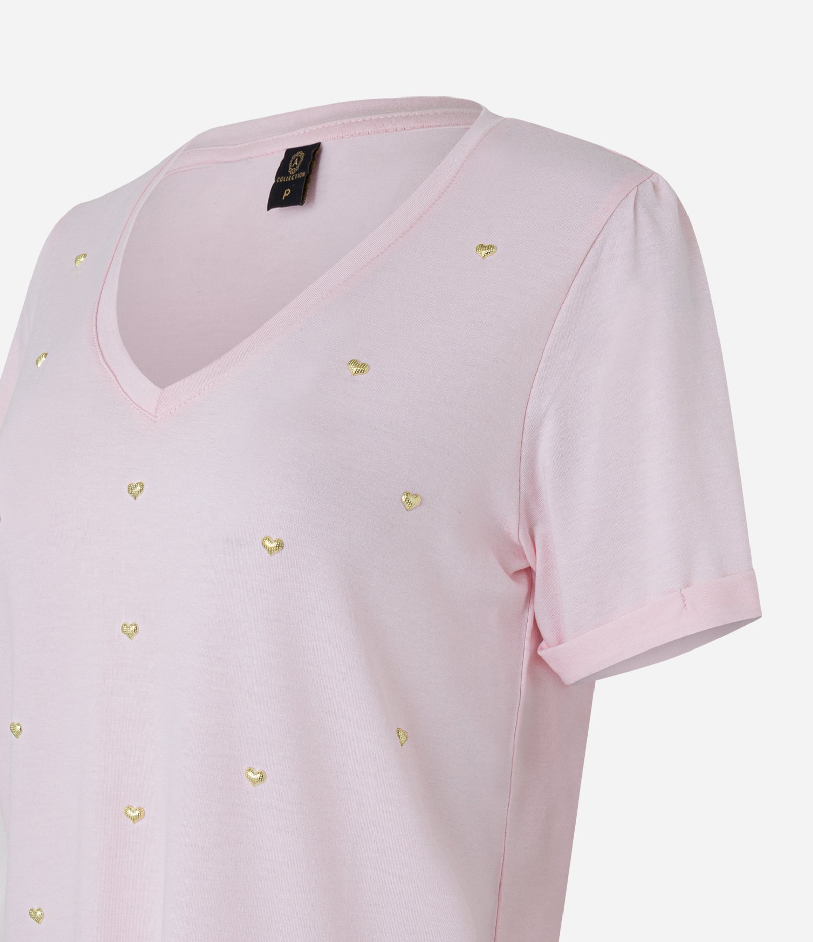 Blusa em Viscose com Decote V e Corações Metalizados Rosa Claro 5