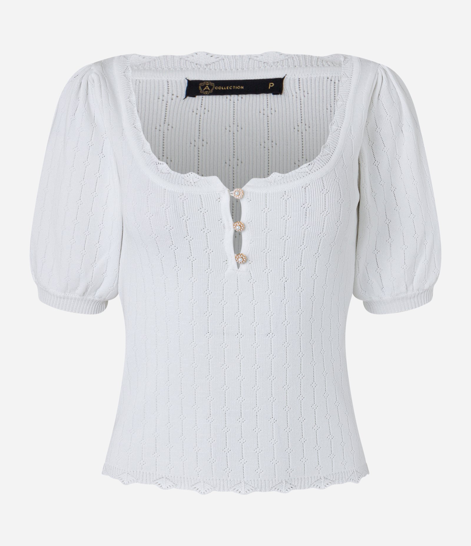 Blusa com Botões Diferenciados e Bicos de Efeito Crochê Branco 4