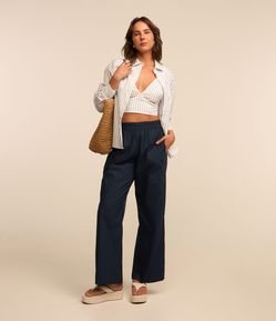 Calça Casual em Tricoline com Cós Elástico
